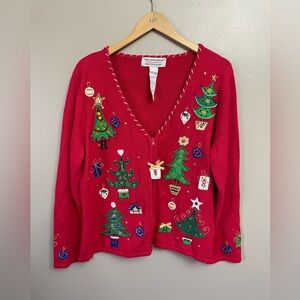 Tiara International Christmas Full Zip Sweater Ornaments Women's Size XL